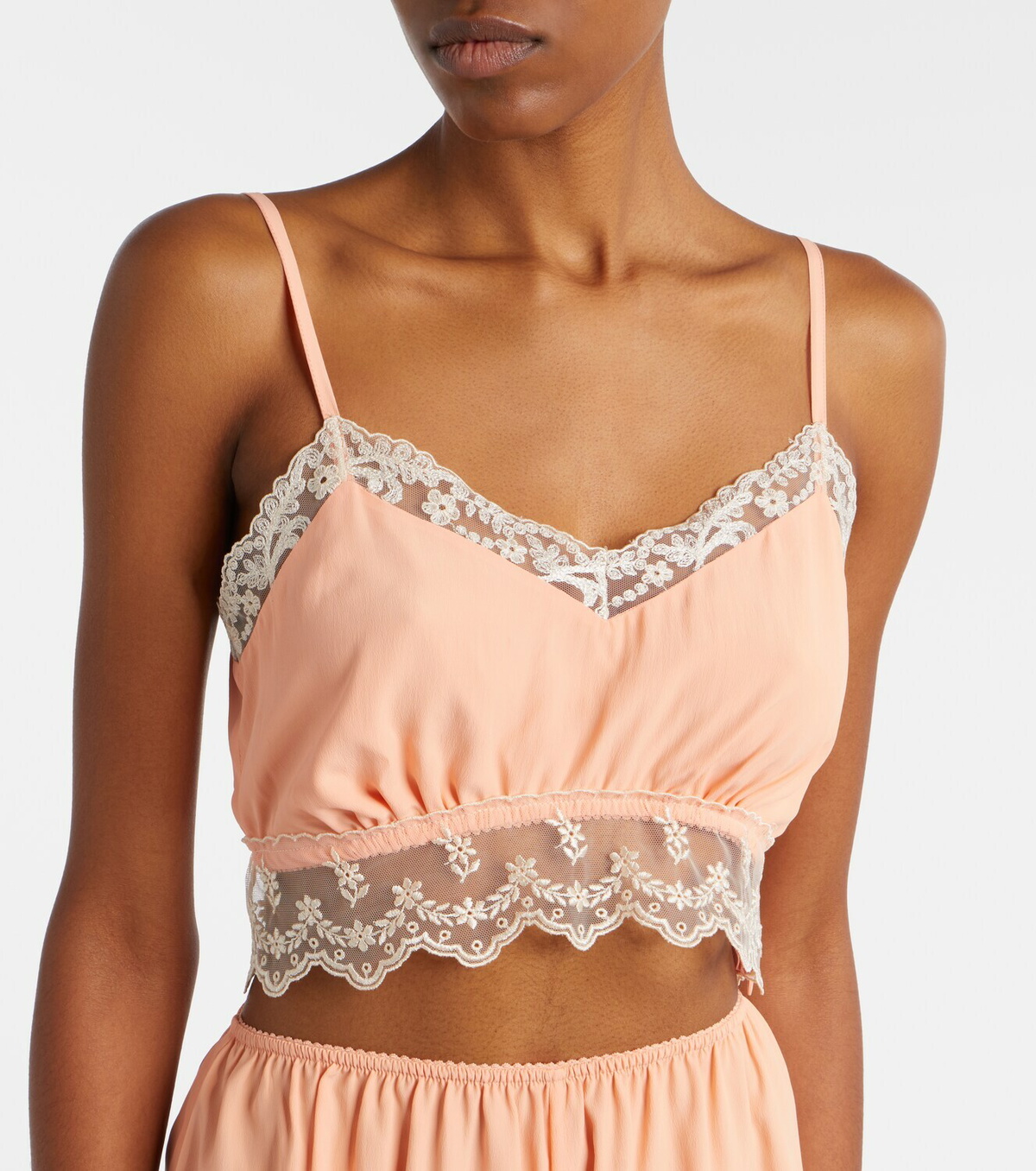Simone Rocha Lace-trimmed crêpe de chine bra top