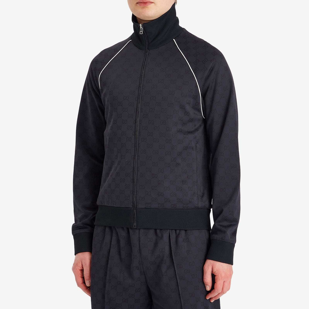 Gucci Racing Top Gucci Men's Nylon Cotton GG Jacquard Track Top in Blue Navy Gucci