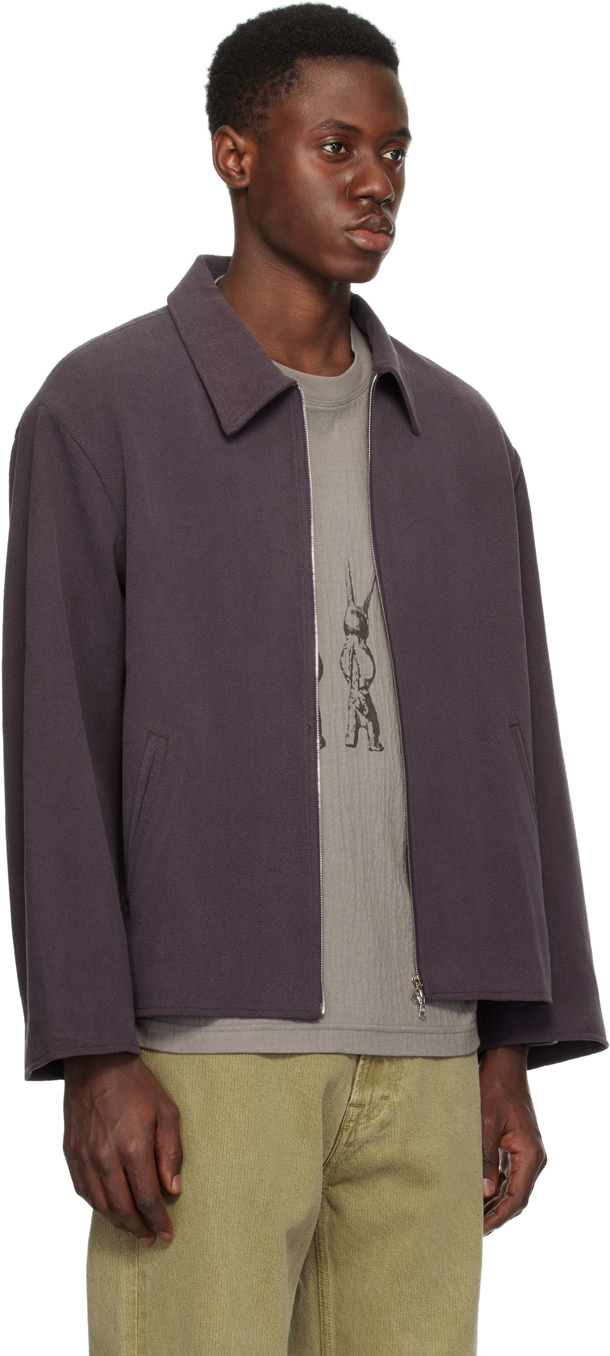 Small Talk Studio Purple Zip Western Washed Silk Jacket
