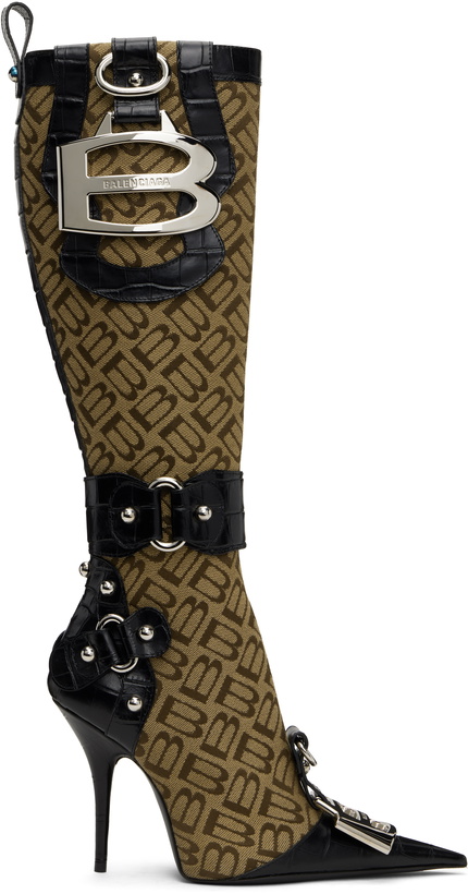 Photo: Balenciaga Beige & Black Essex 110mm Tall Boots