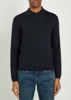 Emporio Armani Logo-embroidered Fine-knit Wool Polo Jumper Navy