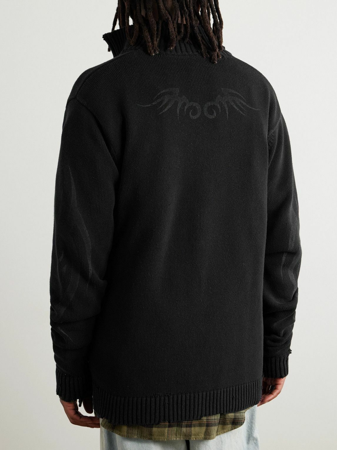 Balenciaga - Oversized Distressed Printed Knitted Zip-Up Balenciaga - Oversized Distressed Printed Knitted Zip-Up