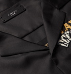 AMIRI - Camp-Collar Leather-Trimmed Appliquéd Silk-Twill Shirt - Black