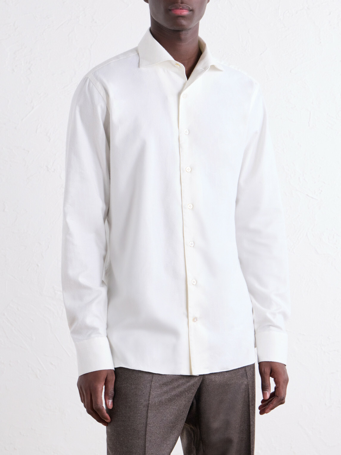 De Petrillo - Cutaway-Collar Brushed Cotton-Twill Shirt - White