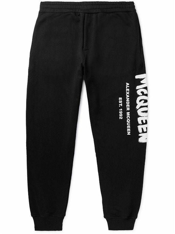 Photo: Alexander McQueen - Tapered Logo-Print Loopback Cotton-Jersey Sweatpants - Black