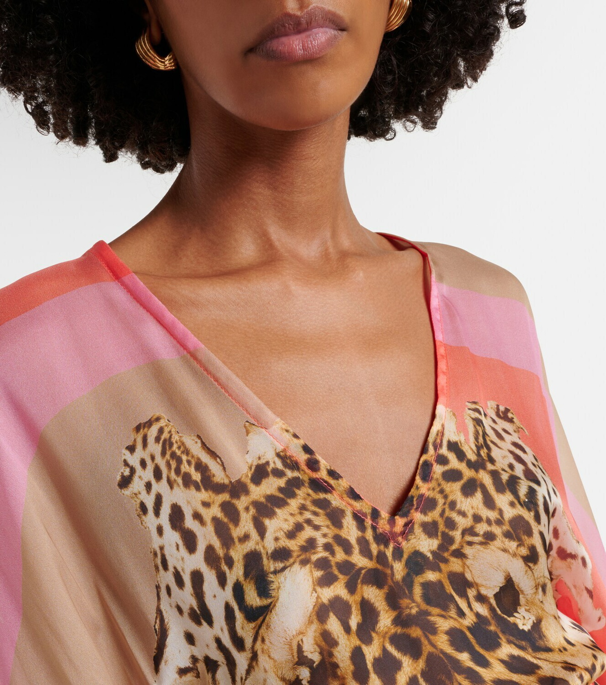 Roberto Cavalli Printed belted silk kaftan