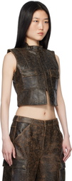 GUESS USA Brown Crackled Leather Vest