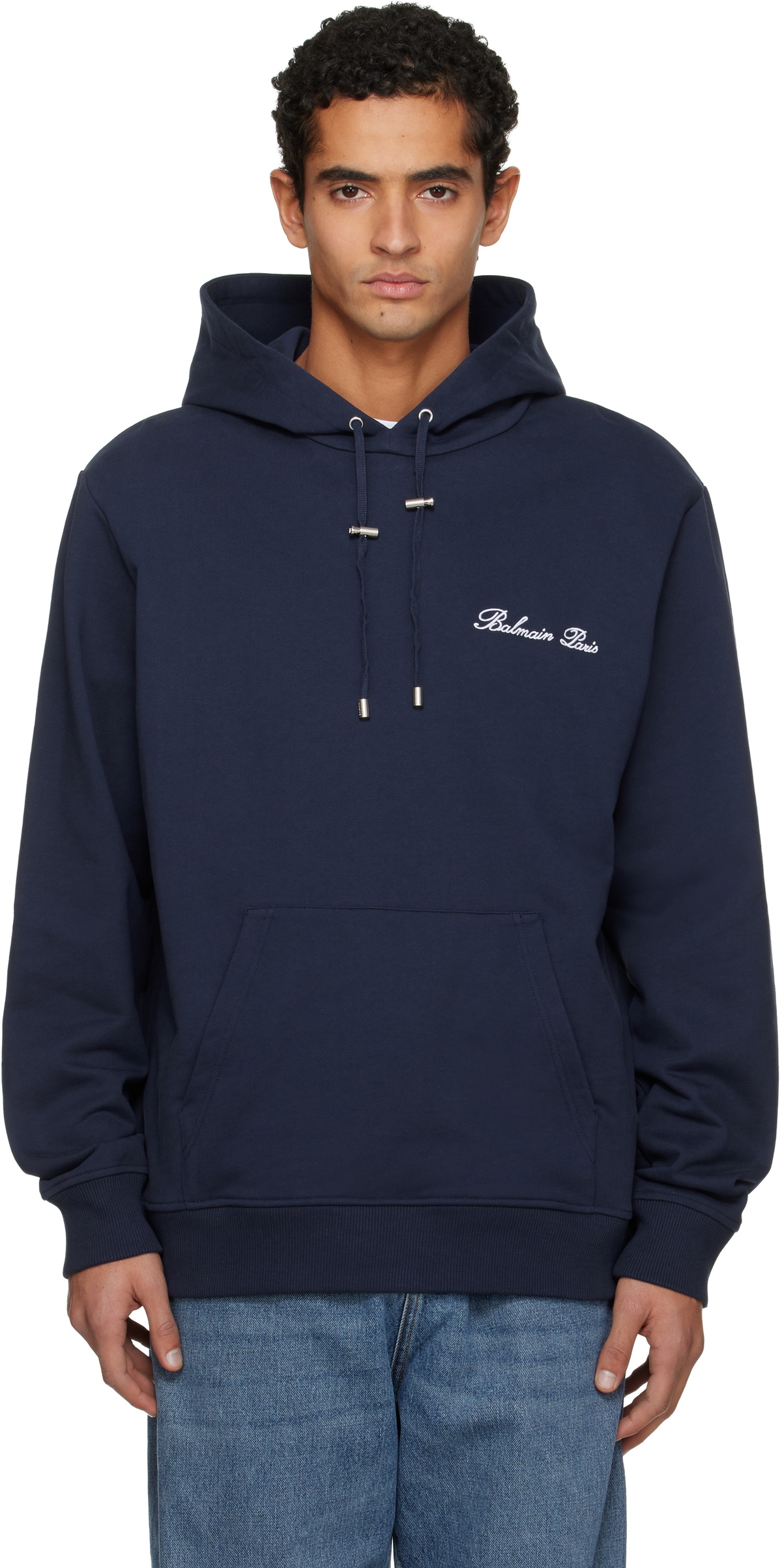 Balmain Navy 'Balmain' Signature Hoodie