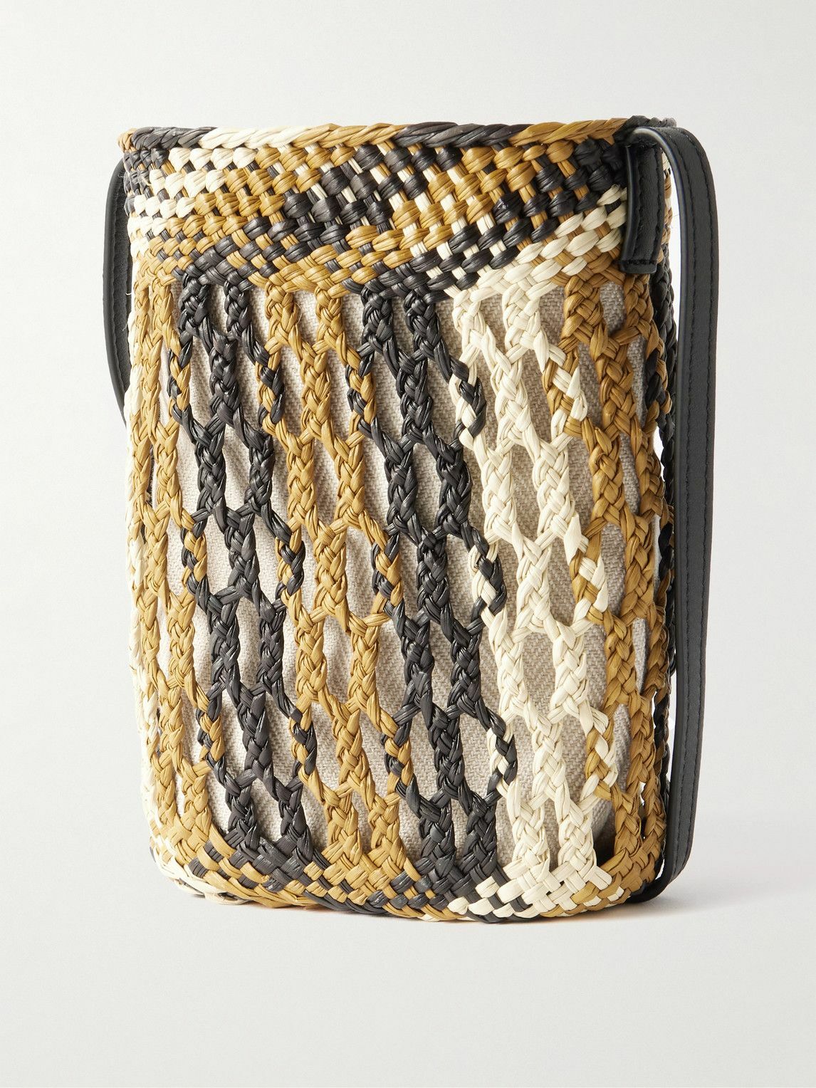 【LOEWE】 バケットバッグ レザートリム ストライプ柄 LOEWE - Paula's Ibiza Leather-Trimmed Striped Raffia Bucket