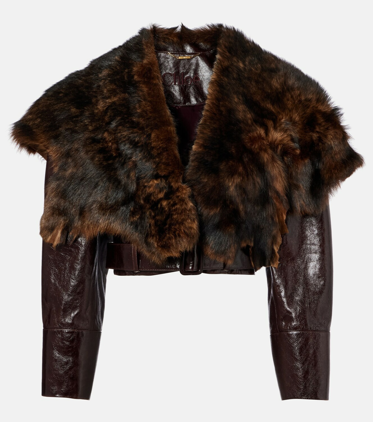Chloé Cropped shearling-trimmed leather jacket
