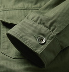 Engineered Garments - Camp-Collar Corduroy-Trimmed Herringbone Cotton-Twill Trucker Jacket - Green