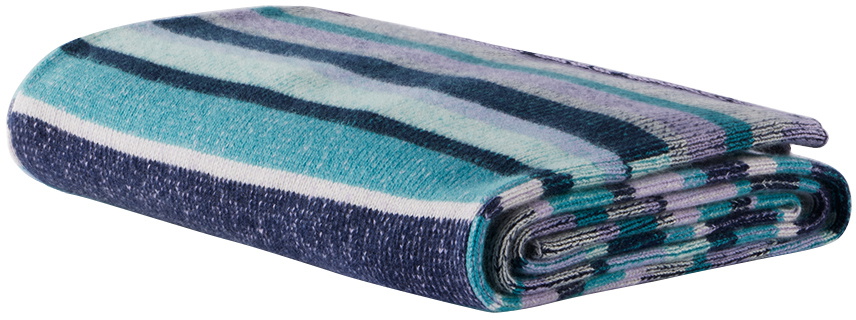 The Elder Statesman Purple & Blue Stripe Super Soft Blanket
