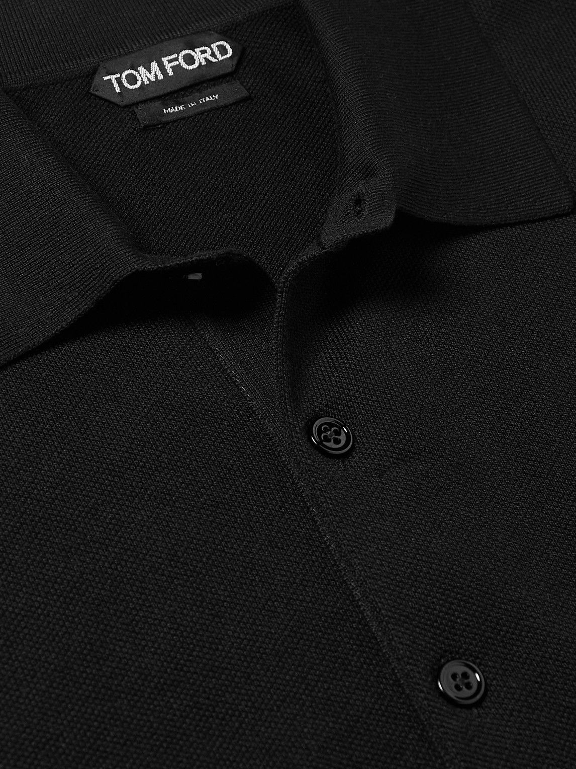 Tom Ford Silk Collar Polo Shirt - Black Polos, Clothing