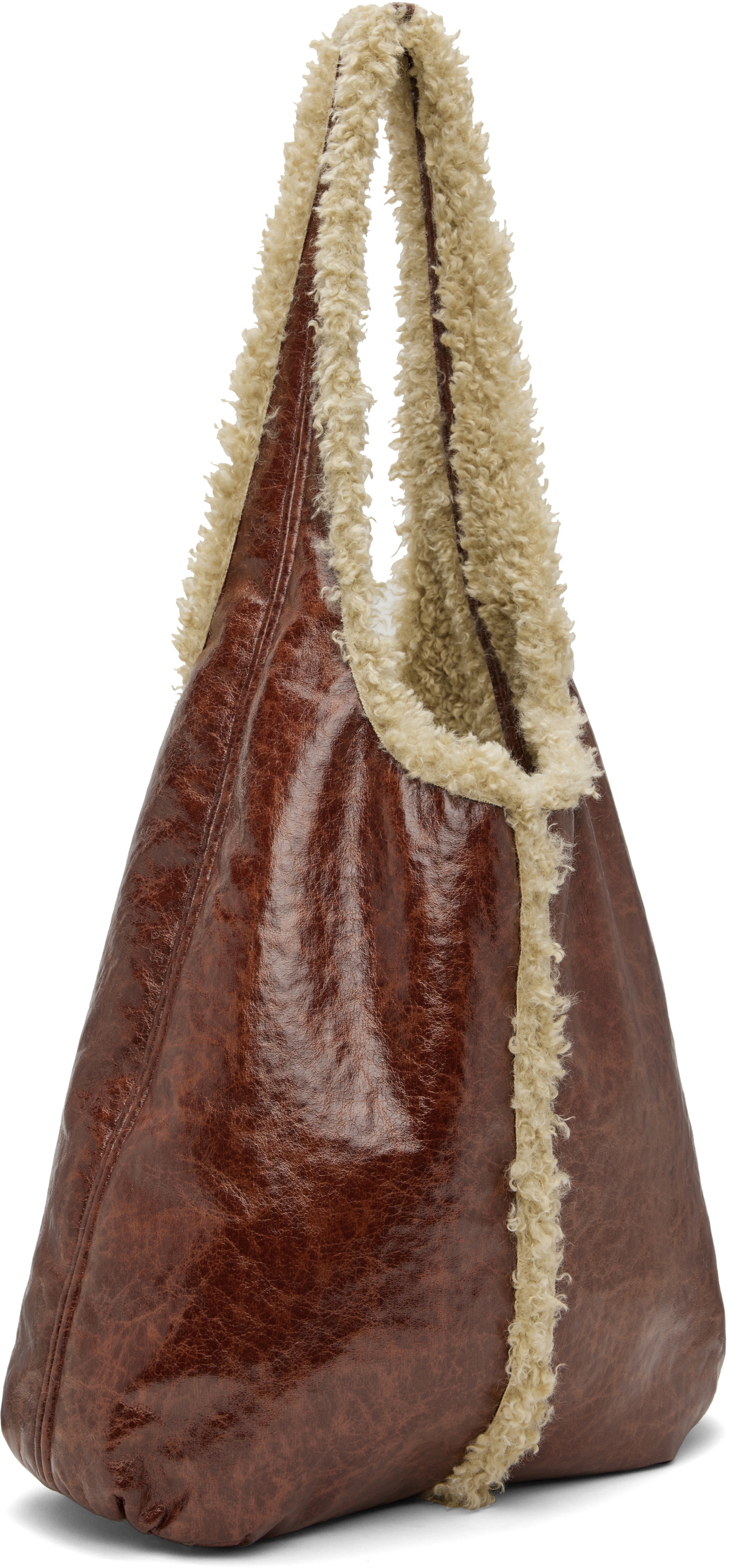 Anna Sui SSENSE Exclusive Burgundy Faux Leather Curly Lamb Trim Tote