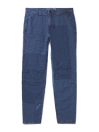 BLUE BLUE JAPAN - Slim-Fit Sashiko Patchwork Indigo-Dyed Linen Trousers - Blue