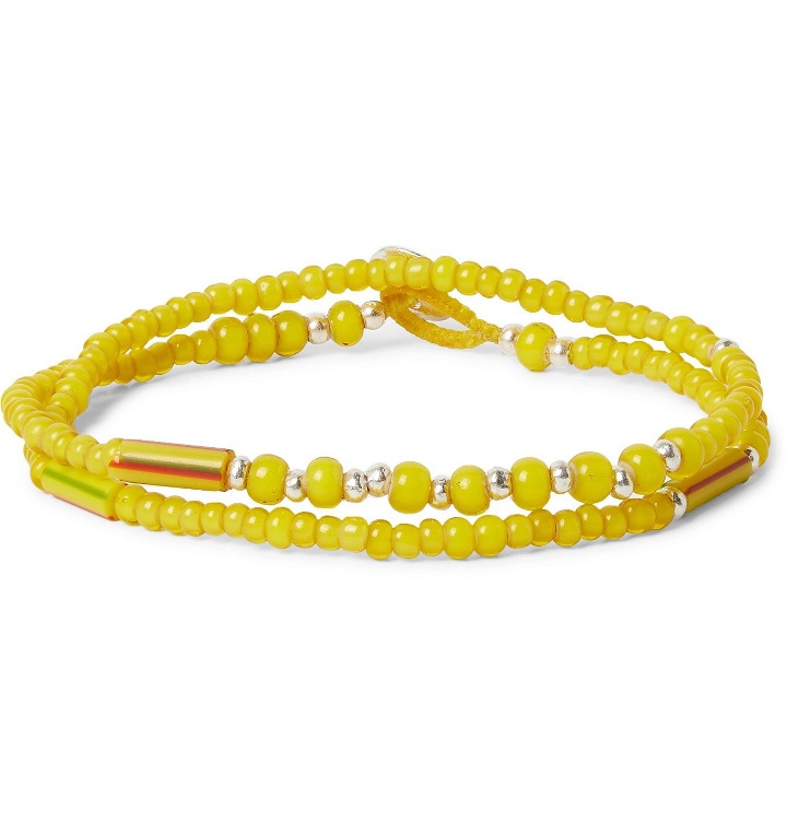 Photo: Mikia - White Hearts Glass and Sterling Silver Beaded Double-Wrap Bracelet - Yellow
