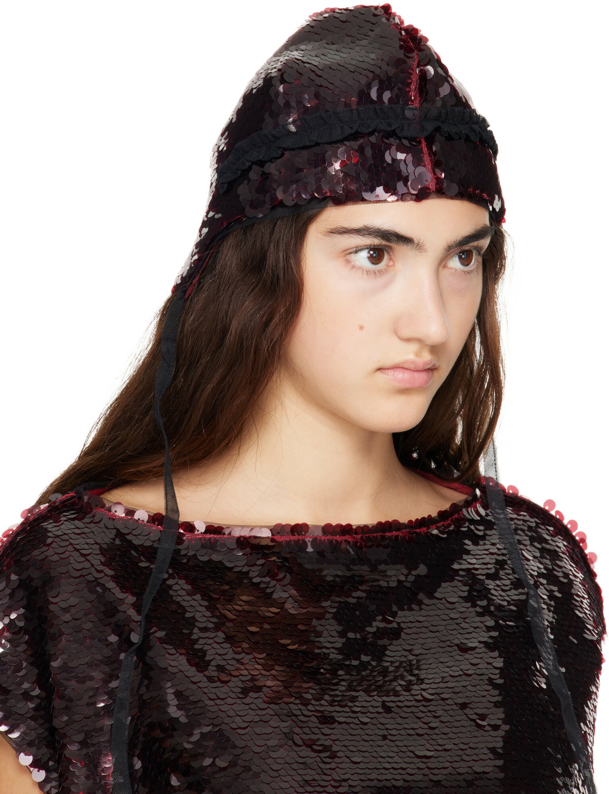 Simone Rocha Burgundy Sequin Bonnet
