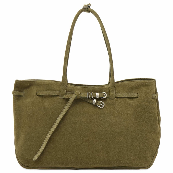 Photo: MARGESHERWOOD Women's Grandma  Bag - Large in Dark Olive Suede 