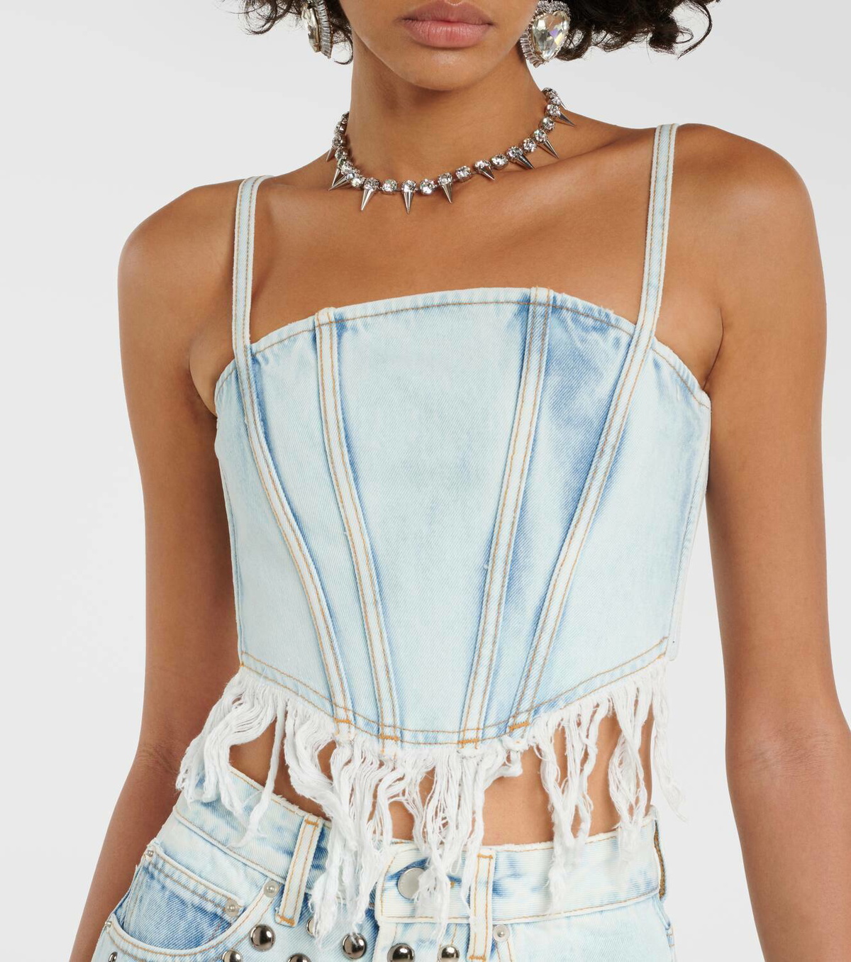 Alessandra Rich Distressed denim bustier