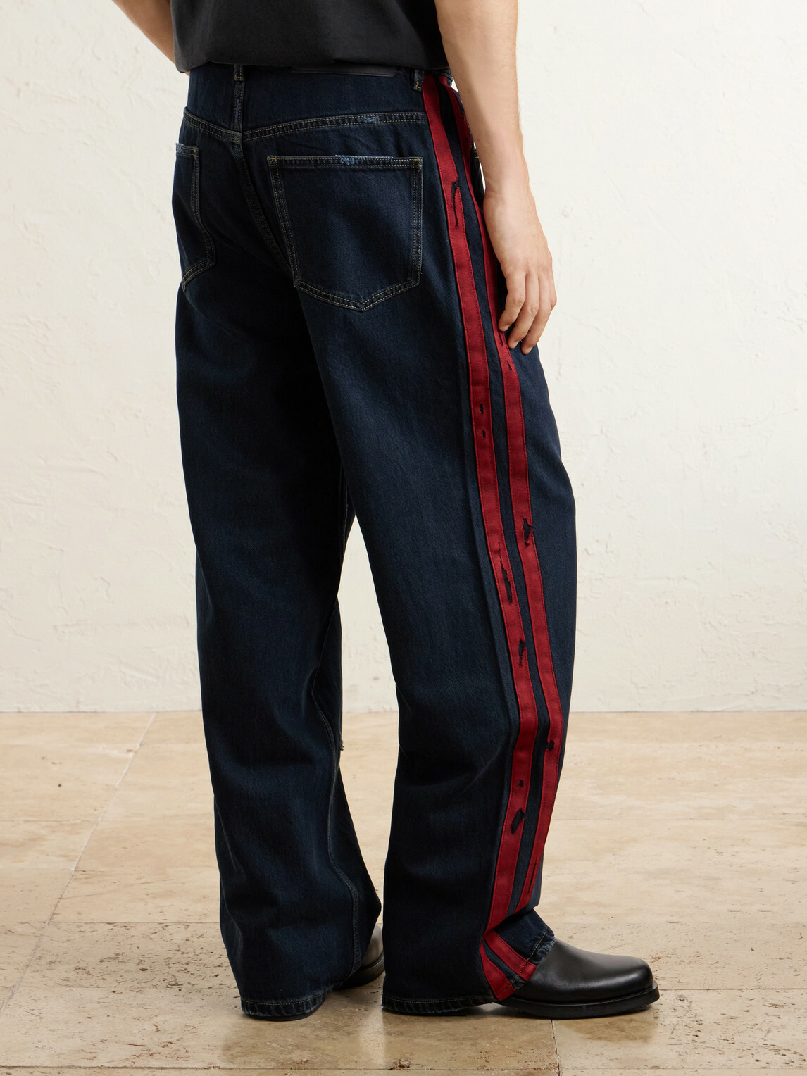 NAHMIAS - Destroyed Wide-Leg Striped Jeans - Blue