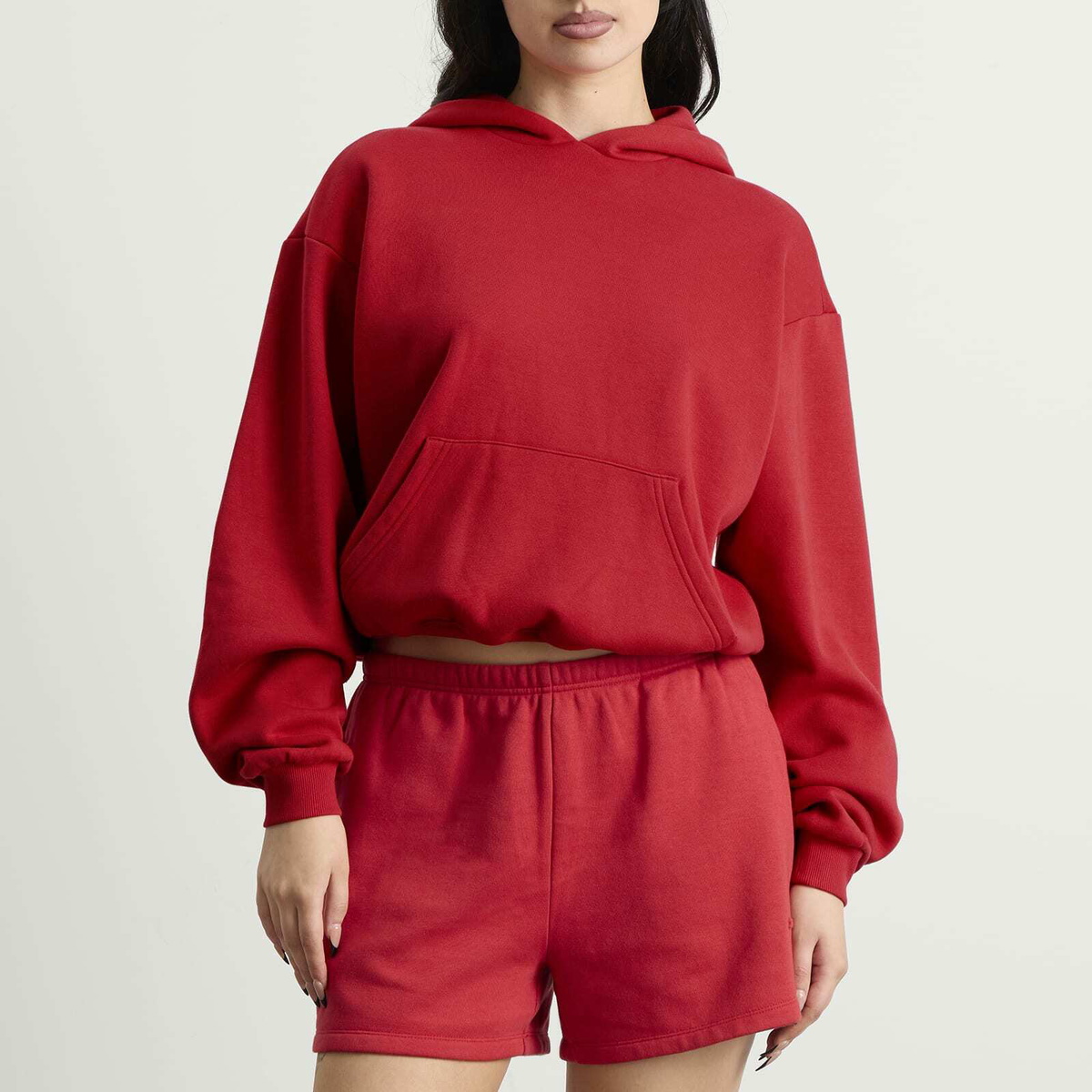 SKIMS Women's Cotton Fleece Classic Zip Up Hoodie in Washed Red