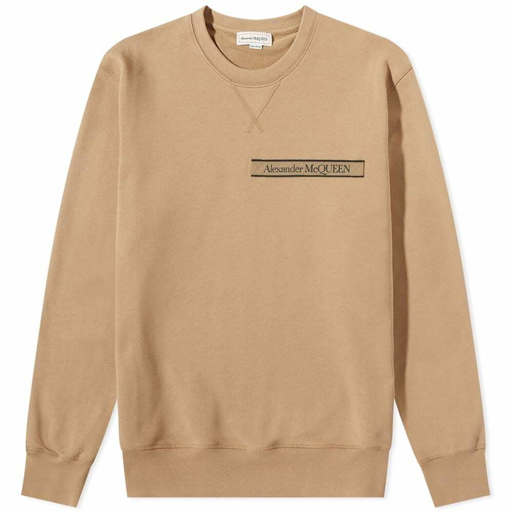 Photo: Alexander McQueen Men's Taped Logo Crew Sweat in Beige/Mix