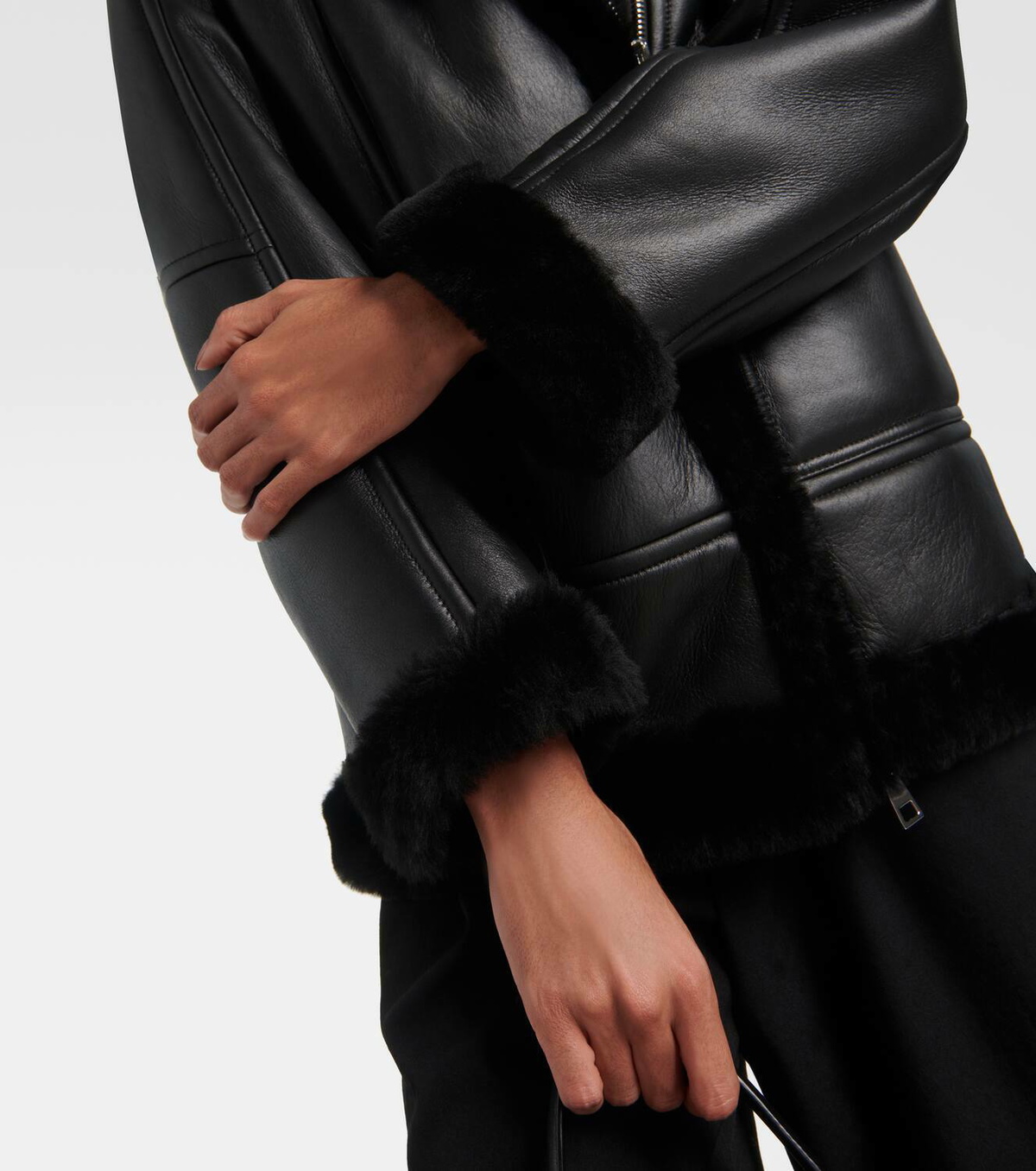 Blancha Shearling-trimmed leather jacket