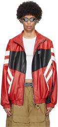 VETEMENTS Red & Black Paneled Leather Jacket