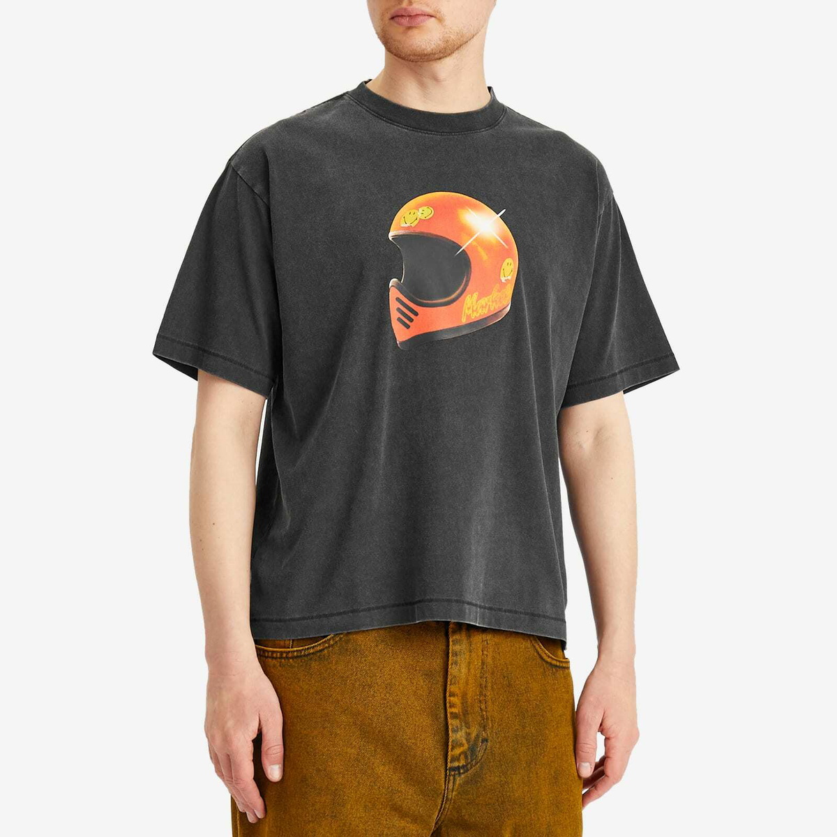 MARKET Men's Smiley Full Face T-Shirt in Washed-Black
