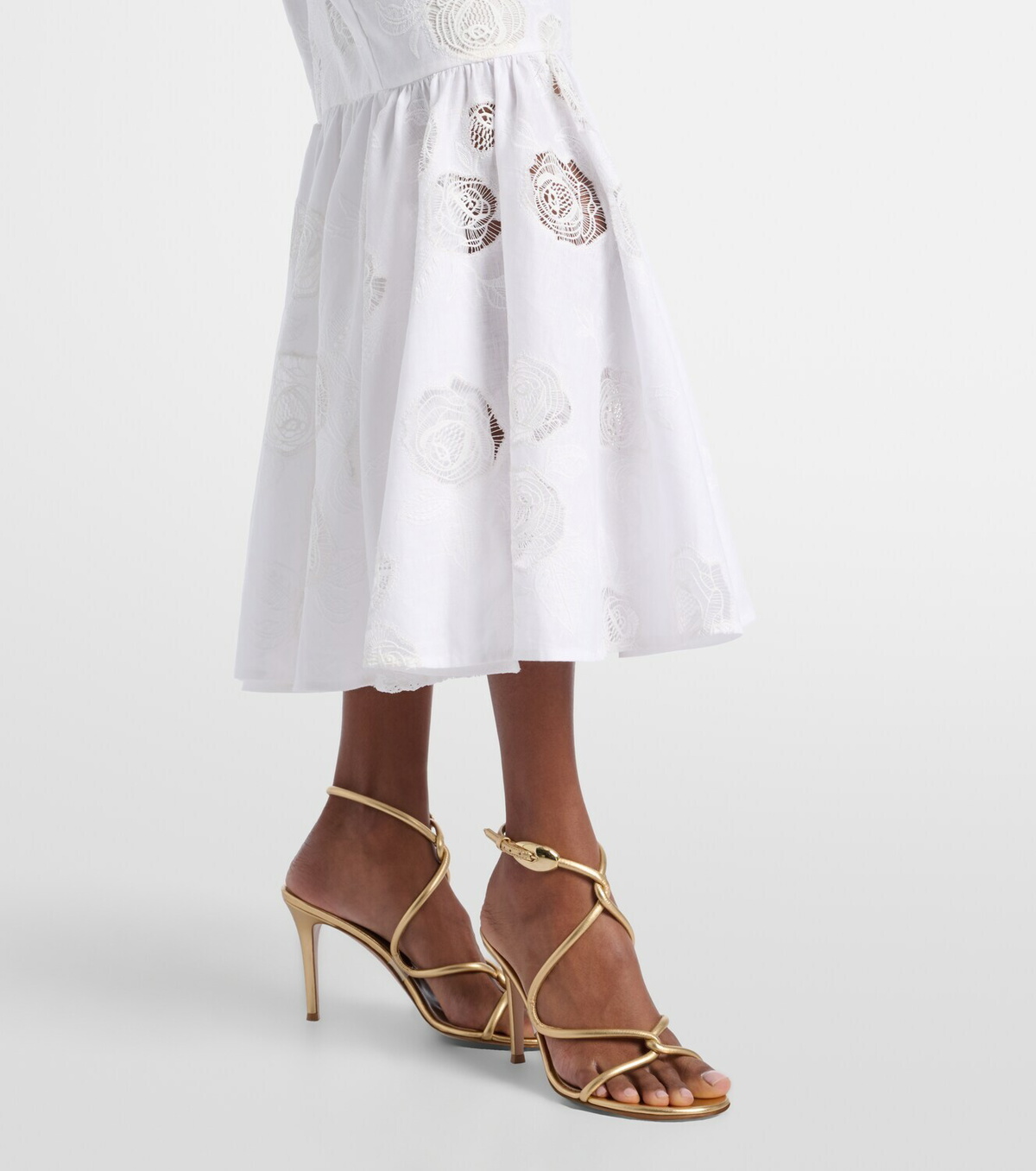 Self-Portrait Halterneck linen and cotton midi dress