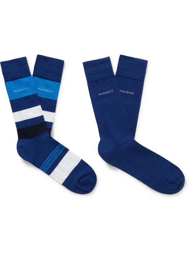 Photo: HUGO BOSS - Two-Pack Stretch Cotton-Blend Socks - Blue - EU 43/46