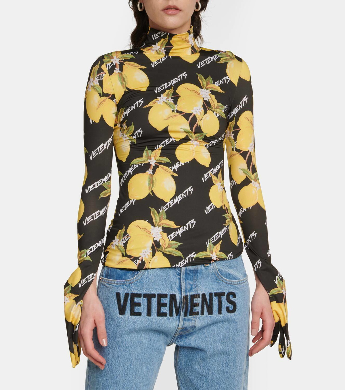 Vetements Printed jersey turtleneck top with gloves