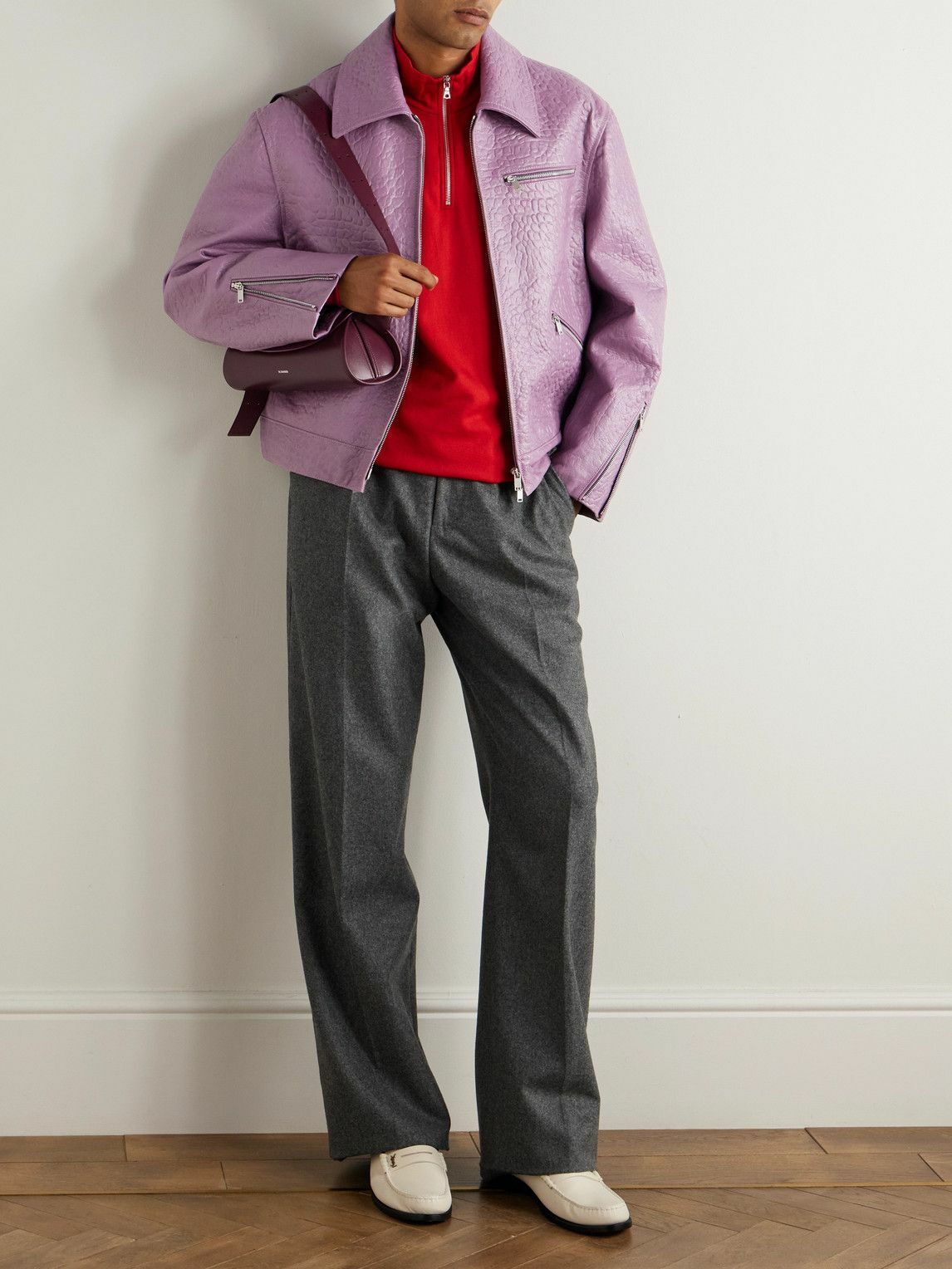 Jil Sander - Pebble-Grain Leather Jacket - Purple