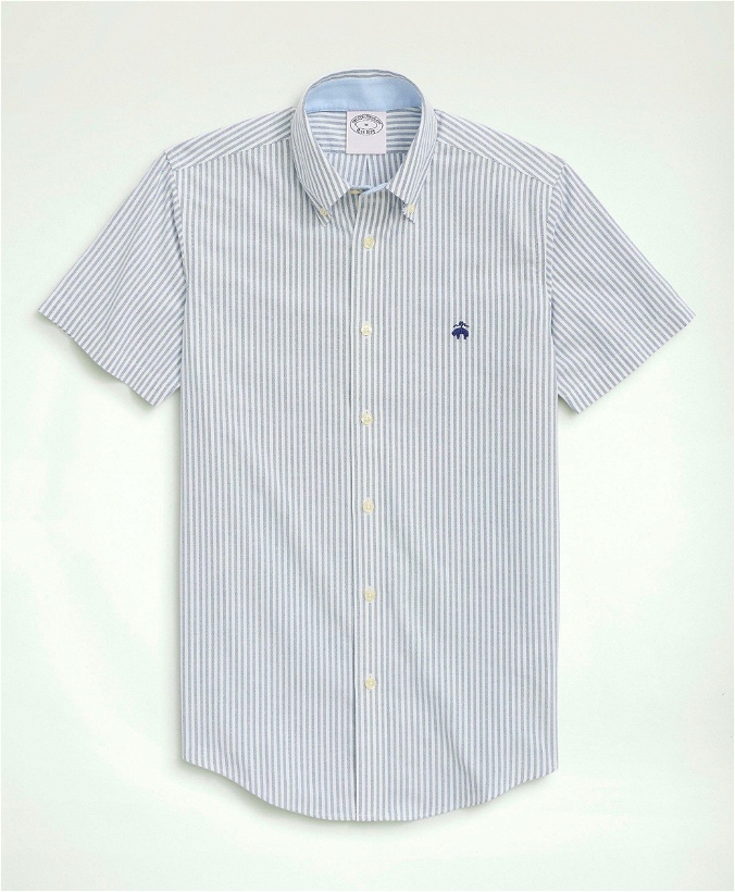 Photo: Brooks Brothers Men's Stretch Non-Iron Oxford Button-Down Collar, Bengal Stripe Short- Sleeve Sport Shirt | Sodalite