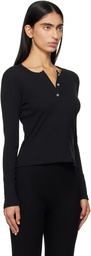 LESET Black Pointelle Long Sleeve Henley