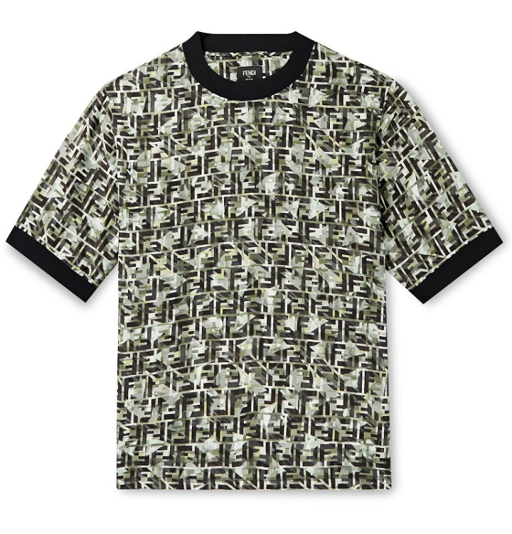 Photo: Fendi - Contrast-Tipped Logo-Print Woven T-Shirt - Green