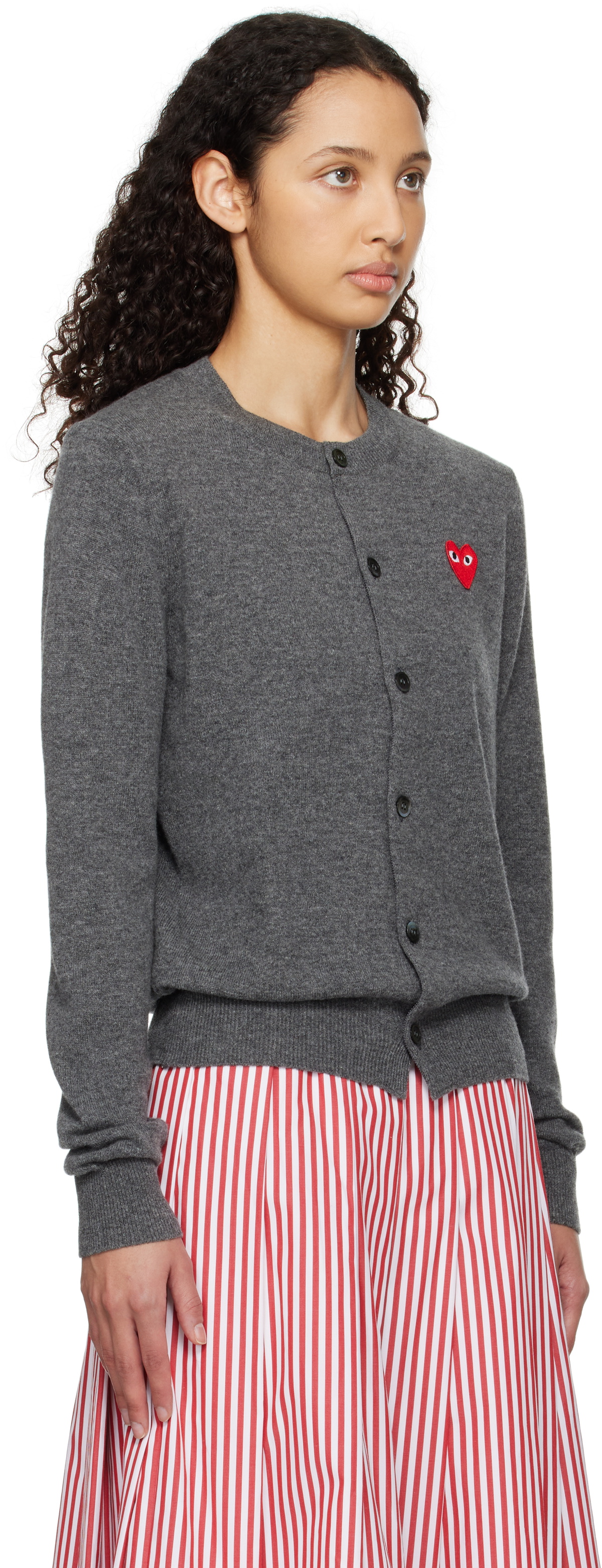 COMME des GARÇONS PLAY Gray Round Neck Cardigan