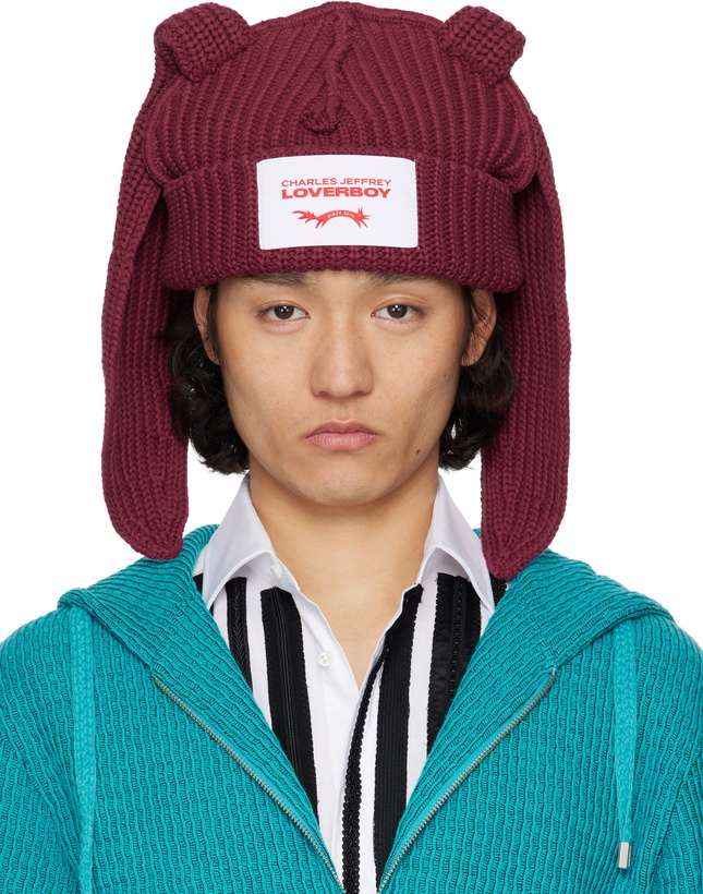 Photo: Charles Jeffrey LOVERBOY Burgundy Chunky Rabbit Beanie