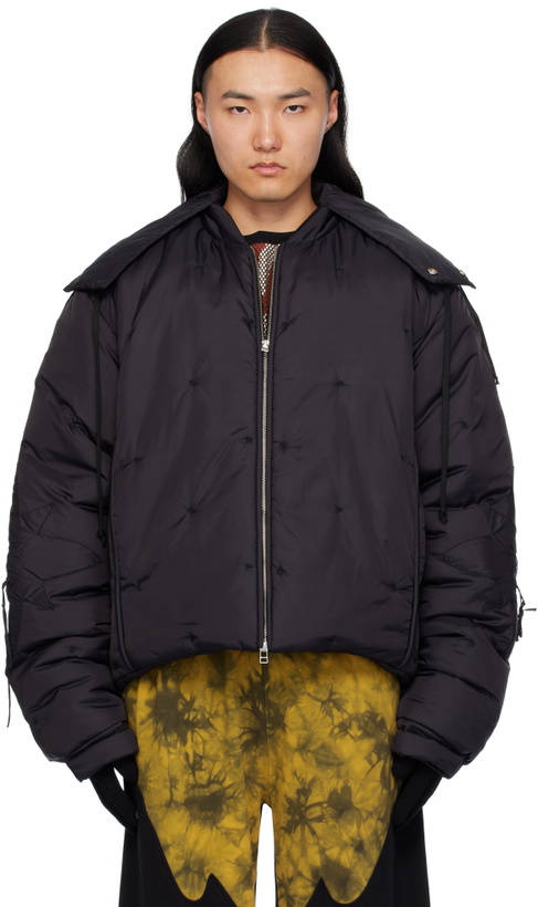 Photo: KUSIKOHC Black Flower Puffer Bomber Jacket