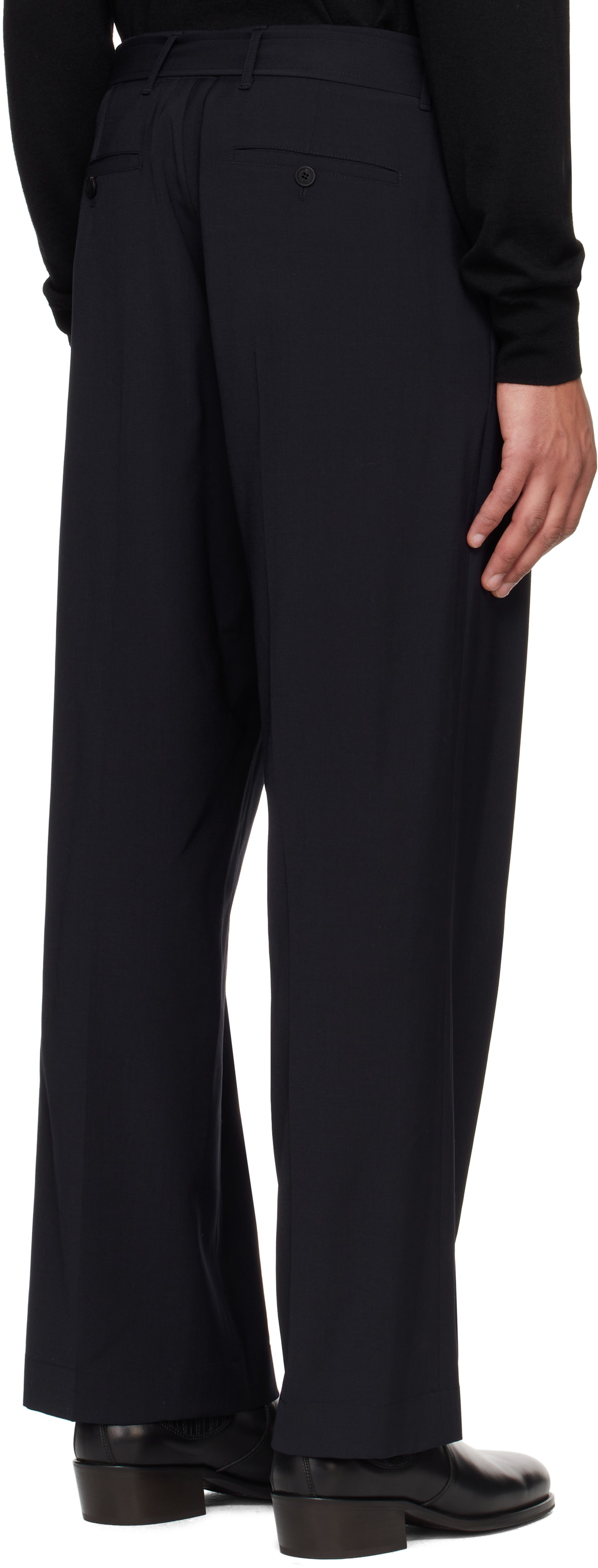 LE17SEPTEMBRE Navy Wool Belted Trousers