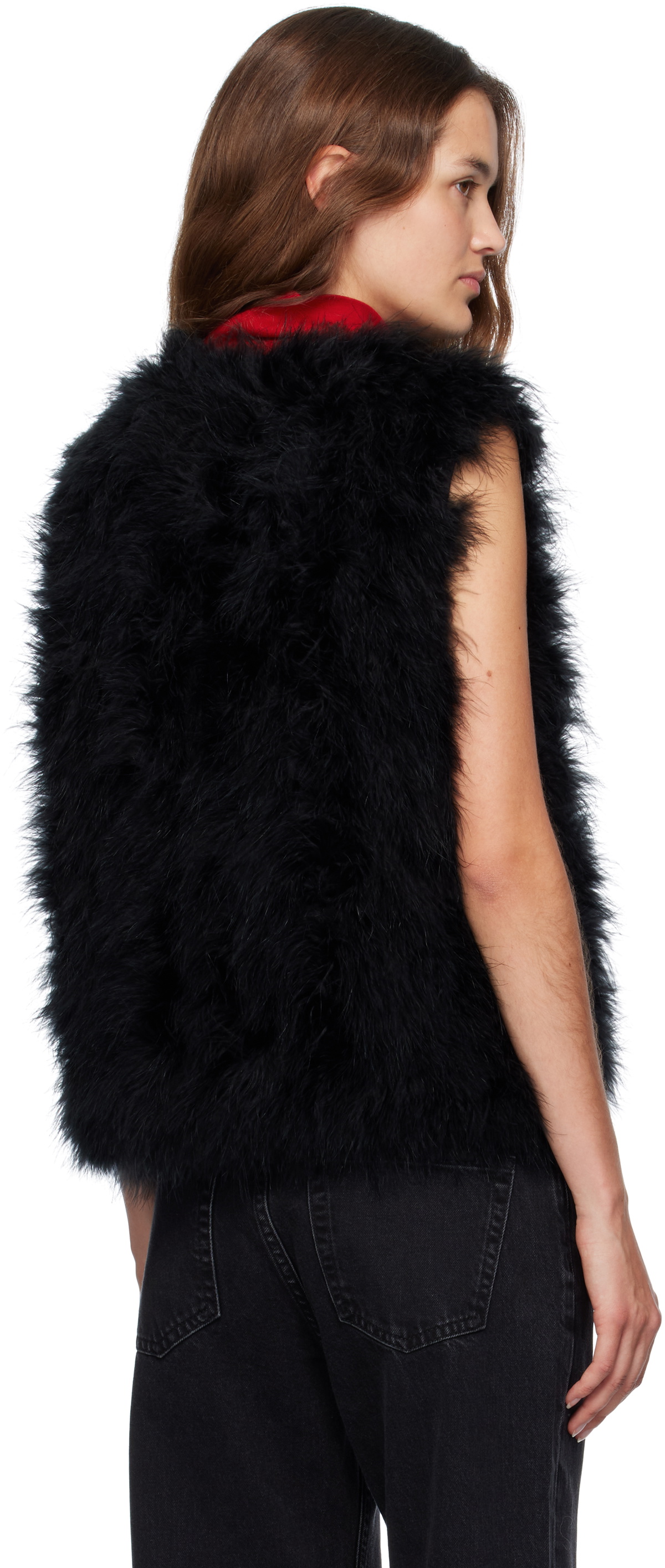 Yves Salomon Black Cropped Feather Vest