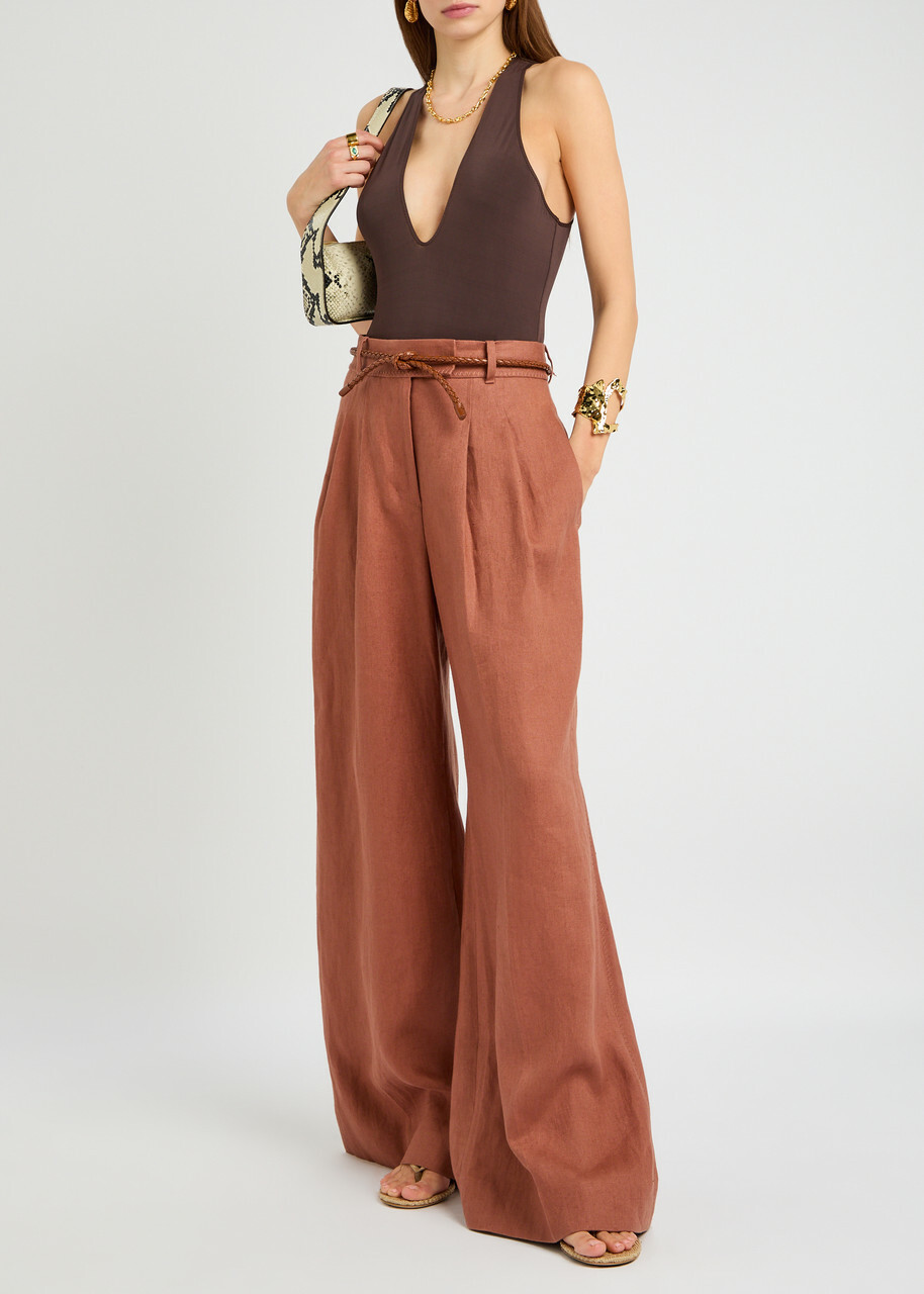 Zimmermann Dawning Stretch-satin Jersey Bodysuit Brown