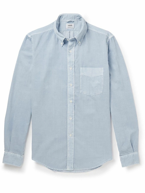 Photo: Aspesi - Button-Down Collar Garment-Dyed Cotton-Corduroy Shirt - Blue