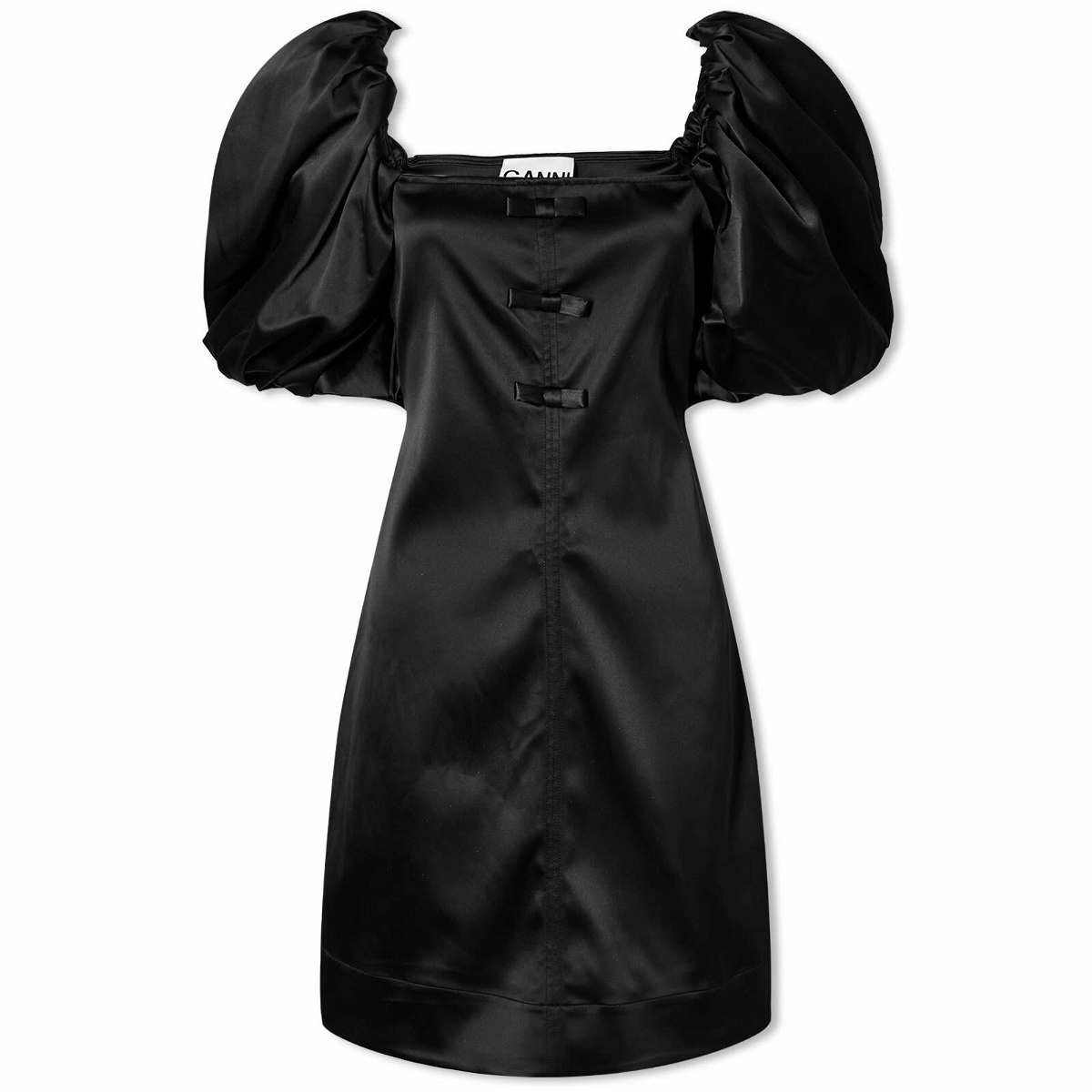 GANNI Women's Double Satin Mini Dress in Black GANNI