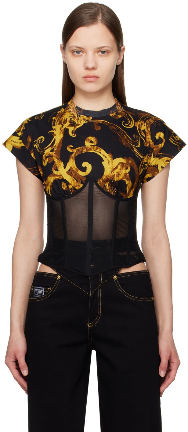 Photo: Versace Jeans Couture Black & Gold Watercolor Baroque T-Shirt