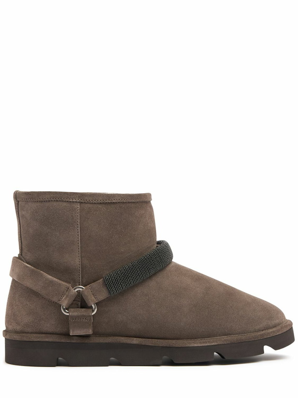 Photo: BRUNELLO CUCINELLI 20mm Suede & Shearling Ankle Boots