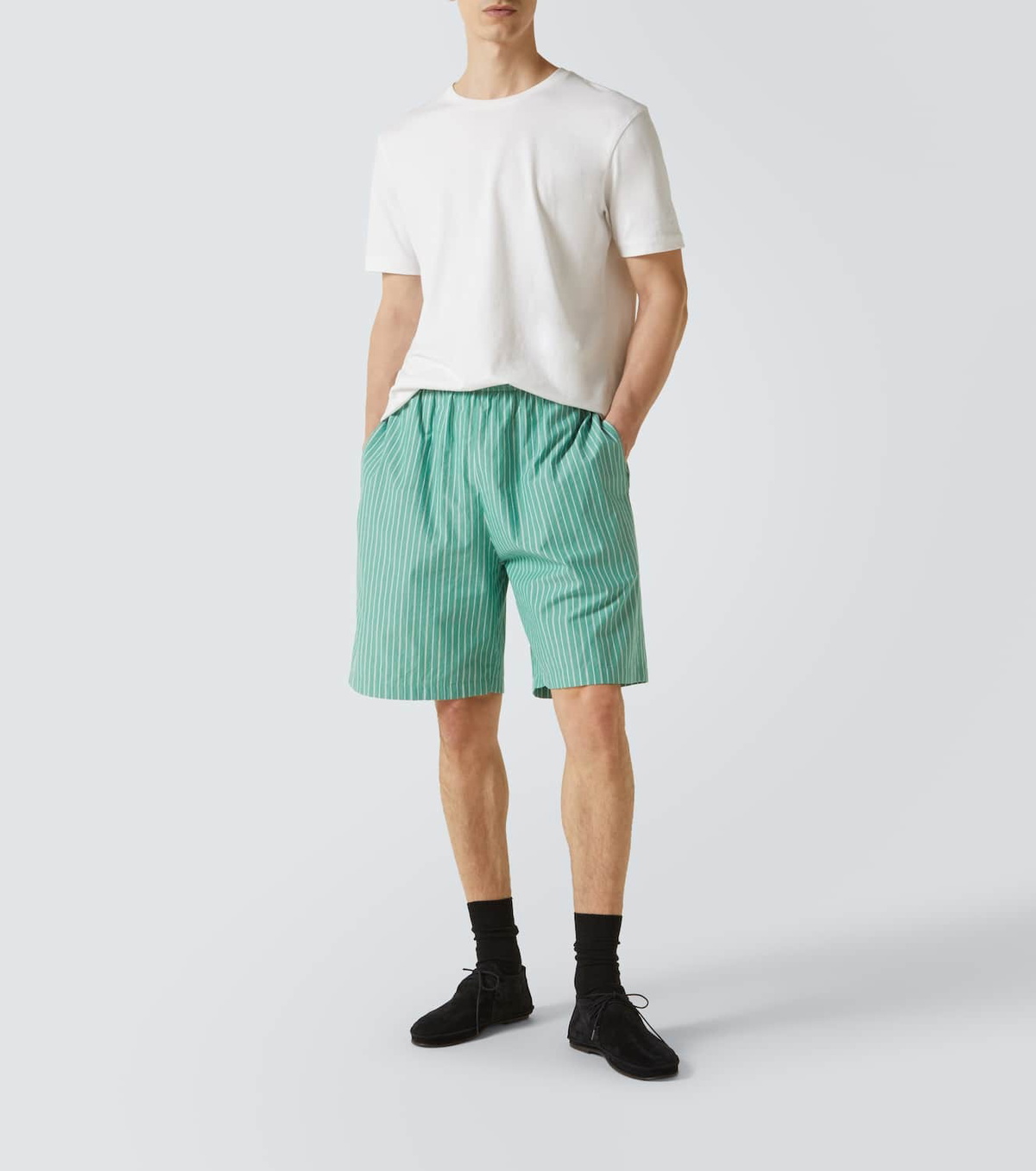 The Row Zindel striped cotton shorts