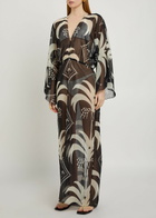 Johanna Ortiz Spiritual Healers Patterned Georgette Maxi Kaftan Black