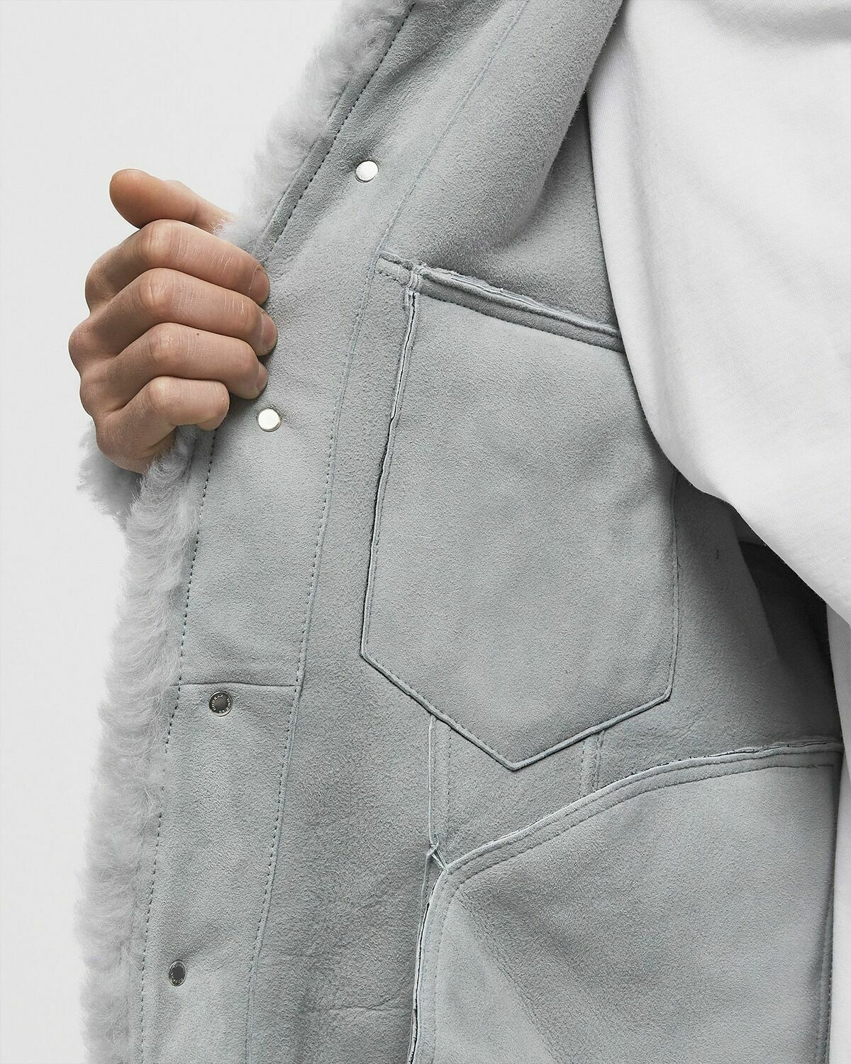 Cole Buxton SHEARLING TRUCKER JACKET Grey Mens Windbreaker Cole Buxton
