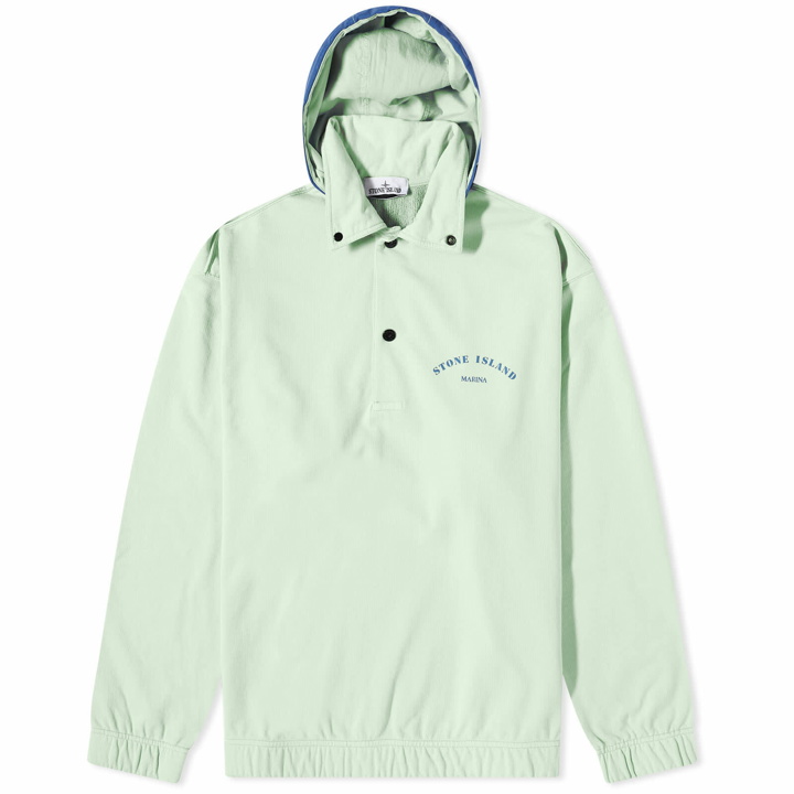 Photo: Stone Island Men's Marina Plated Dyed Hooded Sweat in Light Green